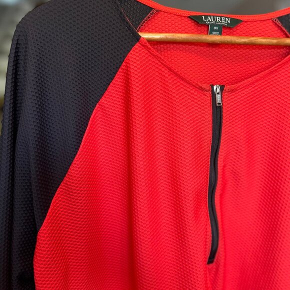 Lauren Ralph Lauren Red and Black Zip Front Long Sleeve Raglan Top Plus Size 3X - Picture 6 of 11